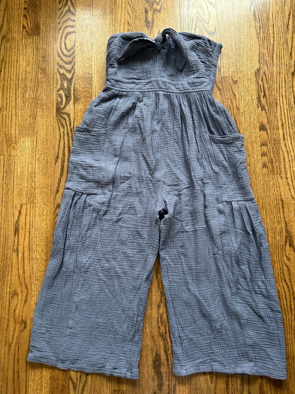 Aakaa Slate Blue Cropped Gauze Jumpsuit